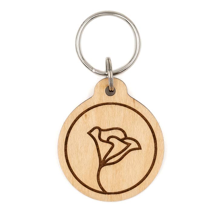 Porte-clés en bois de fleur de coquelicot pour la vente par Steamer Lane Design