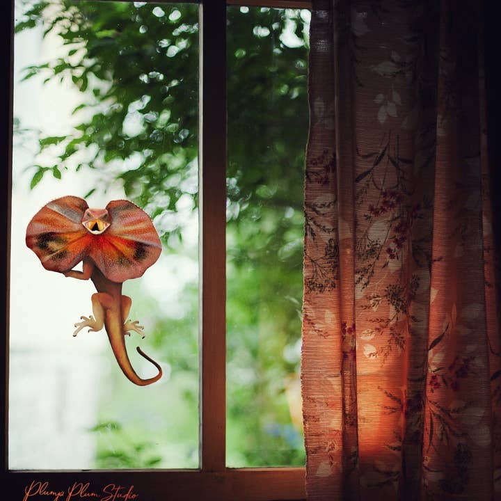 Plump Plum Studio - Wholesale Sticker - Frill-neck Lizard decal, Australian reptile sticker, lizard5