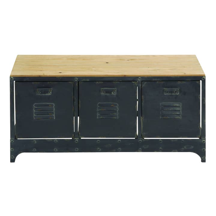 Industrial Black Metal Storage Bench for wholesale by Deco Marché