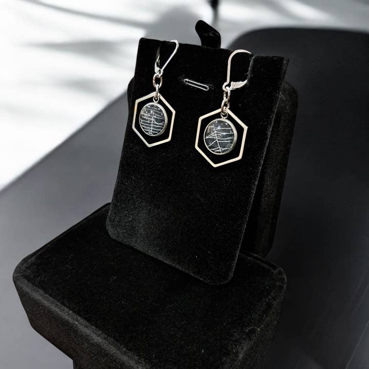 Hell Kitten RVA - Wholesale Dangle Earrings - Real Spiderweb Hollow Hexagon Dangles