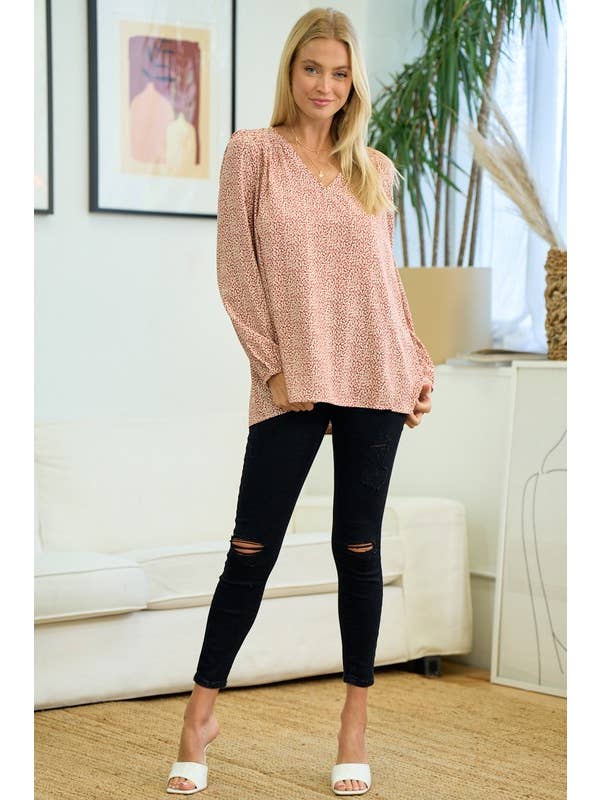 Doe and Rae - Wholesale Blouse - Women's - Smocked V-neck Blouse - 40379T-18