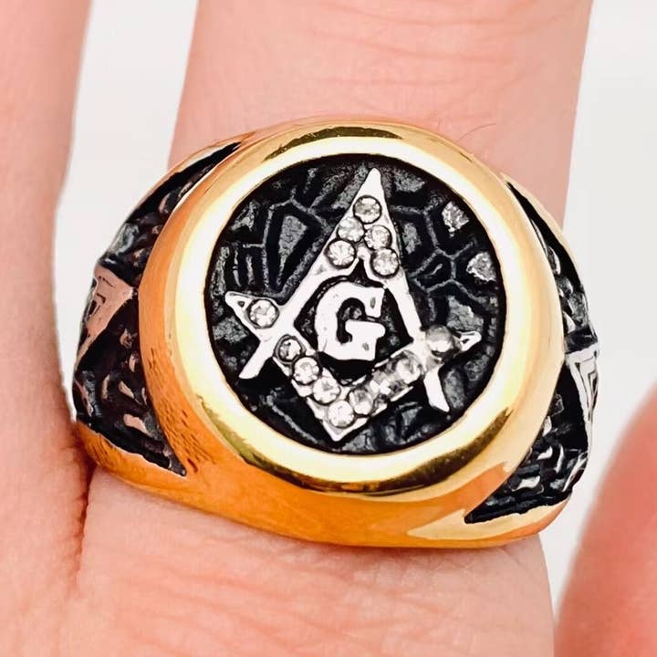 Mio Queena - Wholesale Signet Ring - Masonic AG Rhinestone Stainless Steel Ring - MJ/MR0