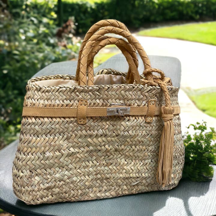 Straw Bag with handle and tassel, Handmade Bag, market bag for wholesale by HandmadeBestSeller