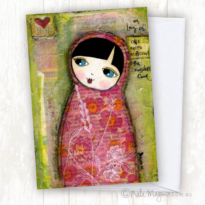 Kate Mason Artist - Wholesale Everyday greeting card - Babushka Collage GREETING CARD