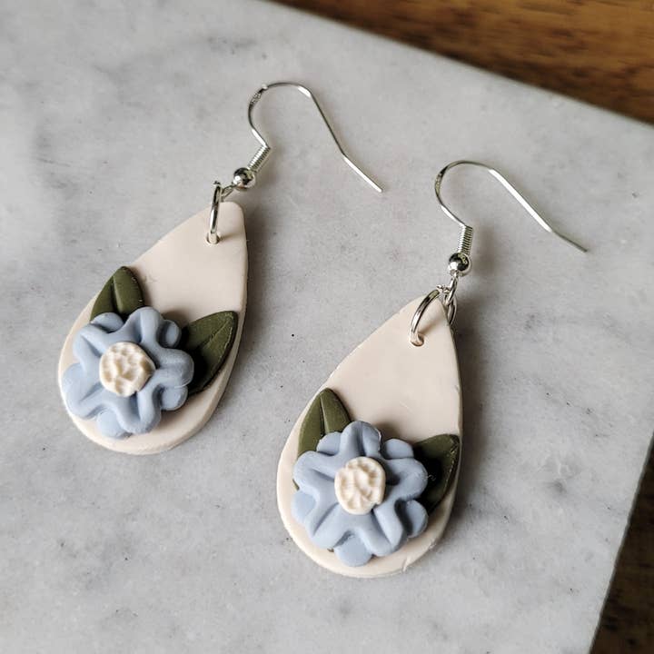 Flower Teardrop Earrings in Blue for wholesale by Simply Handmade Home