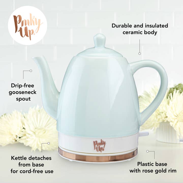 Pinky Up - Wholesale Tea Pot - Noelleâ„¢ Ceramic Electric Gooseneck Tea Kettle 50oz in Mint5