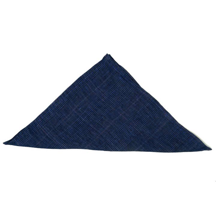 Blue Linen Glen Check Pocket Square for wholesale by Pomp & Ceremony