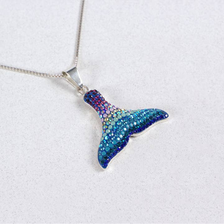 PP-8563 / CRYSTAL & SILVER WHALE TAIL PENDANT for wholesale by Mosaico Jewels