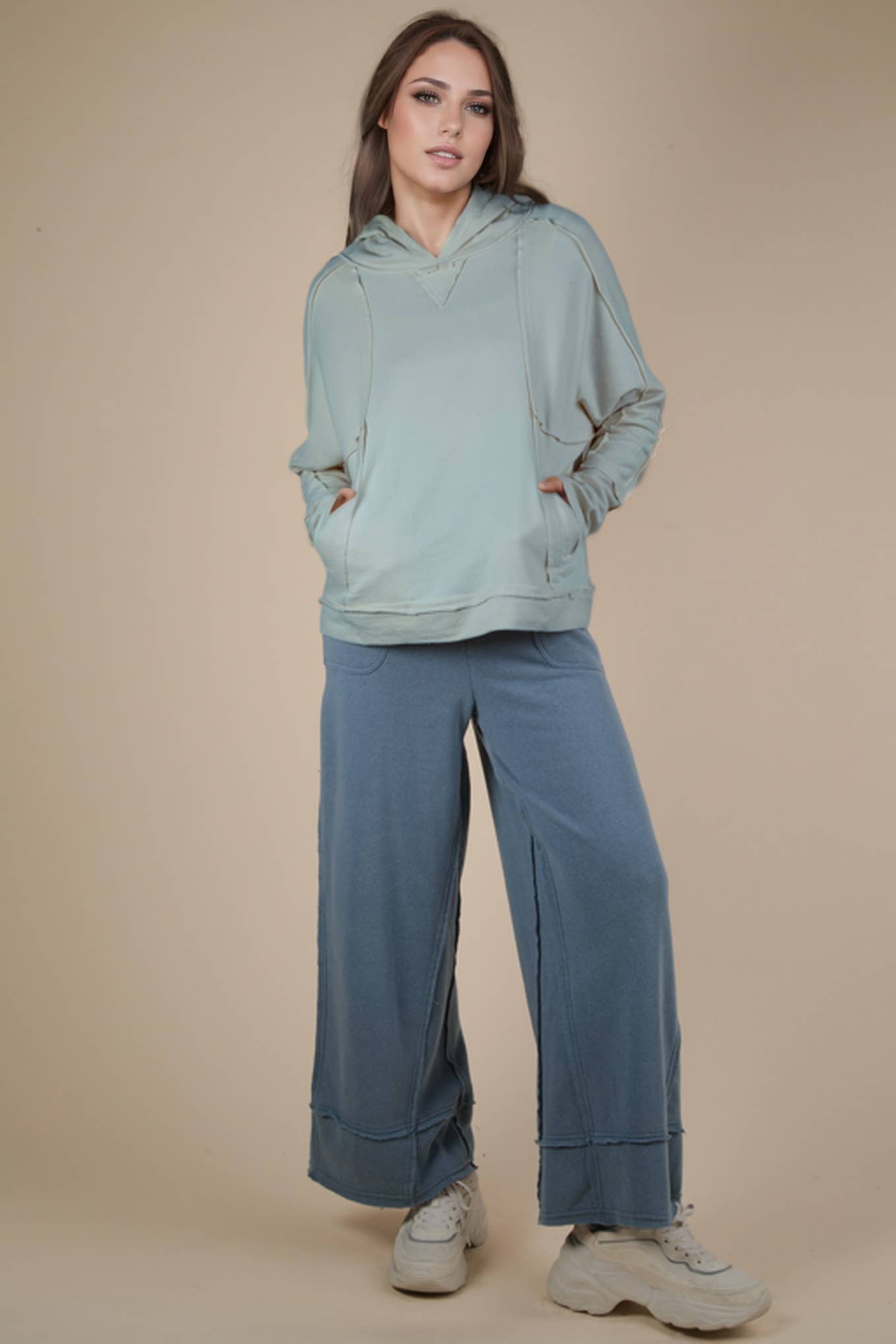 VERY J - Venta al por mayor Jersey corto de punto - Mujer - Top de punto con capucha NT11689-Raw Edge con bonito detalle2