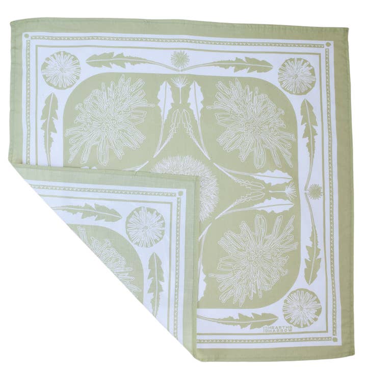 Hearth and Harrow - Vente Bandana – unisexe - Bandana en pissenlit, 100 % coton, imprimé à la main, vert sauge1