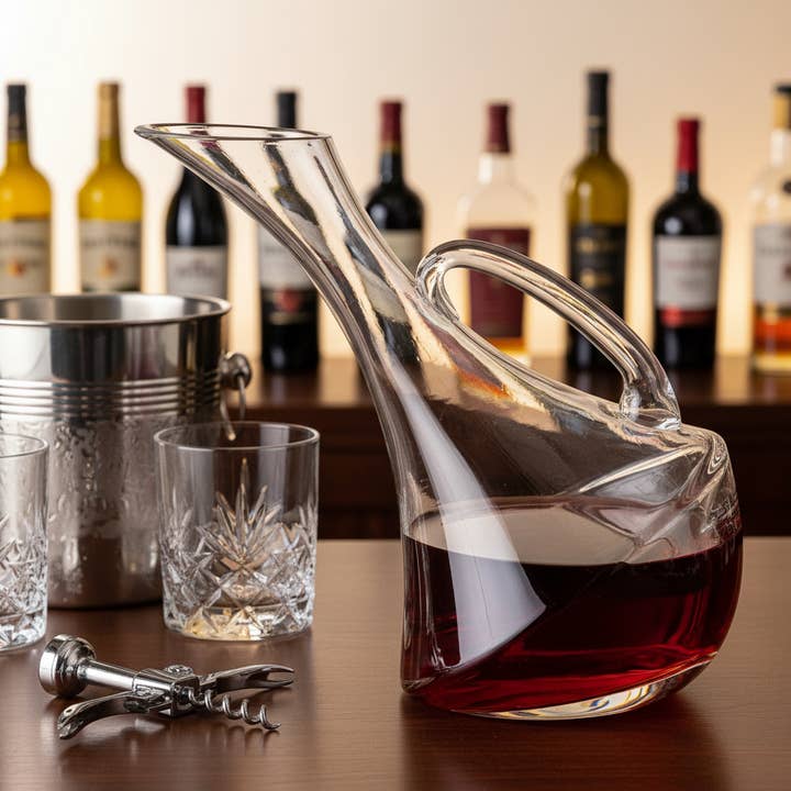 European Mouth Blown Olivia Leaning Wine Carafe h7"- 32 oz. for wholesale by Badash