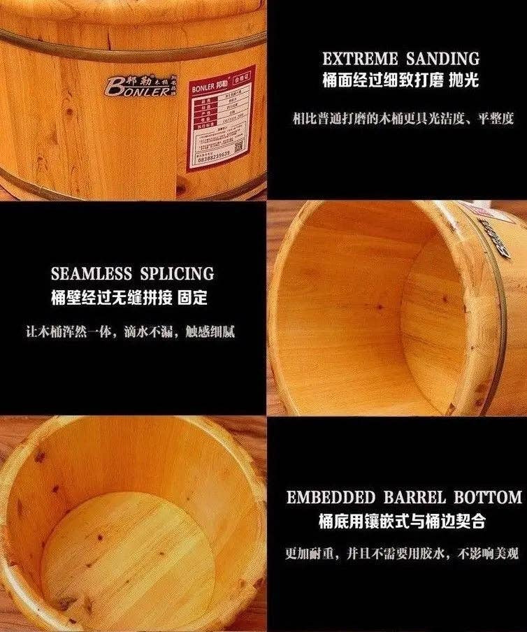 everythingbamboo – Großhandel Bade- & Körperpflege-Set – Fußbecken, Fußbad, Holzeimer, mit Deckel und Massagegerät, OFS0310