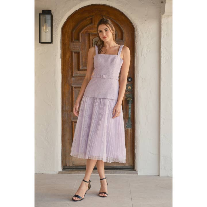 INA - Wholesale Dress - Women's - Strapless Tweed with Lace Pleat Midi Dress