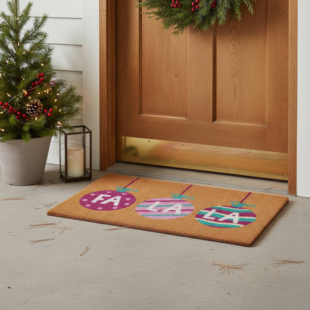 HomeRoots - Wholesale Door Mat - 17" X 29" Brown White And Pink Christmas Outdoor Coir Door Mat1
