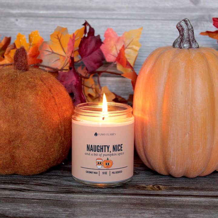 Funny Flames Candle Co - Les Creme - Wholesale Jar/Filled Candle - Naughty, Nice And A Bit Of Pumpkin Spice - Funny fall candle4