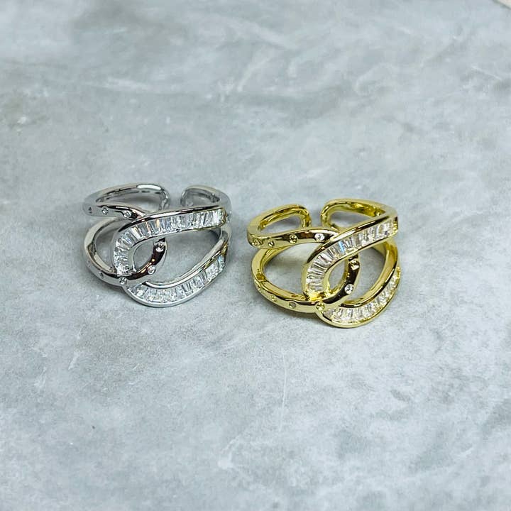 Loli - Wholesale Multi-Stone Ring - Bold Knot Sparkling Gemstone Adjustable Ring, Elegant Design11