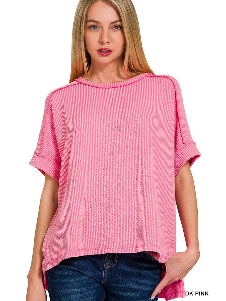 42POPS – wholesale Stickad topp - Dam – .Corded Rib Kortärmad Topp med Rå Kant13