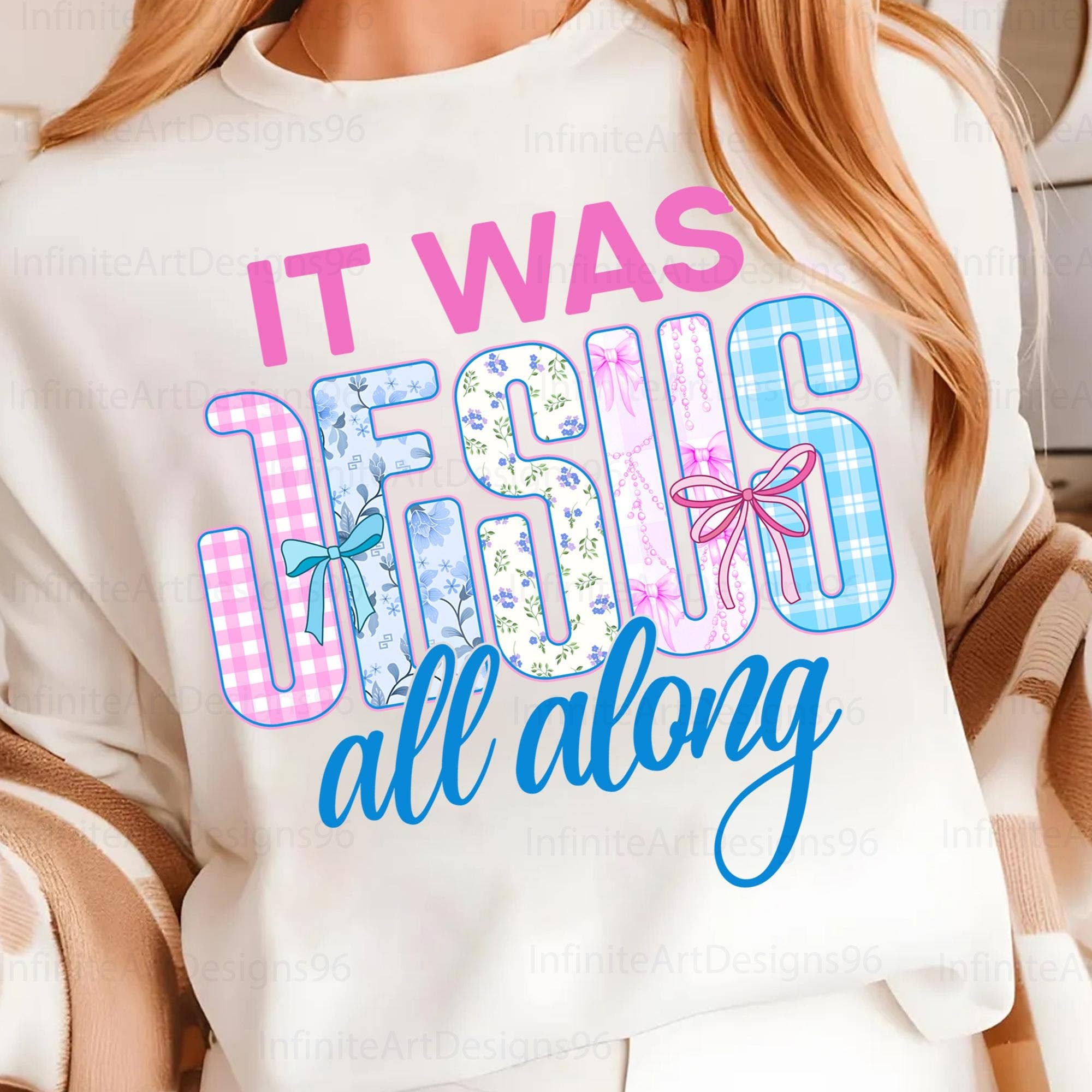 NVC Ecommerce LLC - Wholesale T-Shirt (Graphic) - Women's - It was Jesus all along T-Shirt, Christian Floral Sweatshirt