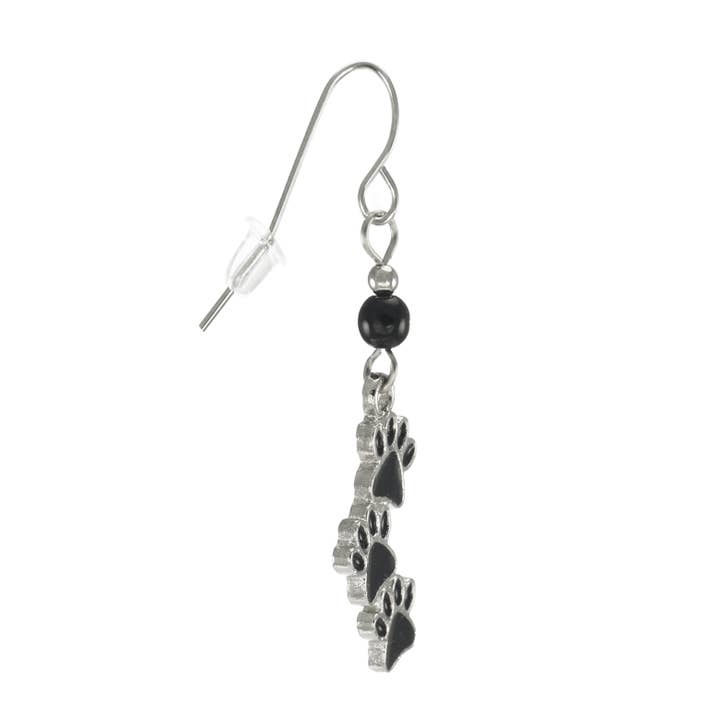 Jewelry by Dawn - Wholesale Dangle Earrings - Dainty Dog or Cat Black Paw Print Dangle Beaded Earrings, Platinum Ear Wires3