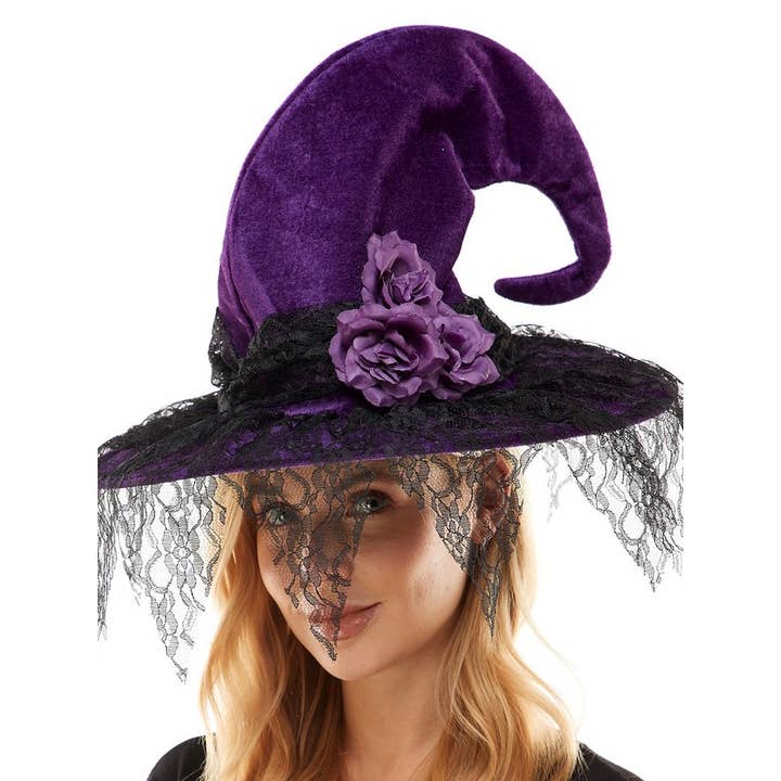 Purple Lace Velvet Witch Hat for wholesale by KBW Global Corp.
