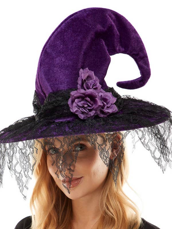KBW Global Corp. - Wholesale Hat accessory – Women's - Purple Lace Velvet Witch Hat