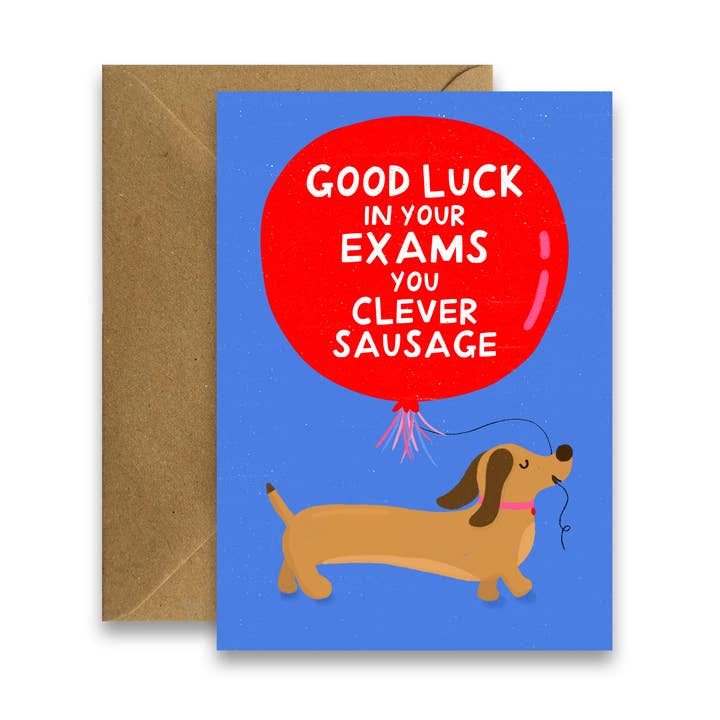 Cartão de Boa Sorte para Exames de Cachorro Salsicha Fofo por atacado de By Claire Schorman