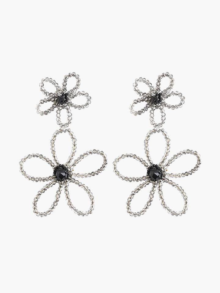 Silver Beaded Floral Drop Earrings for wholesale by America & Beyond