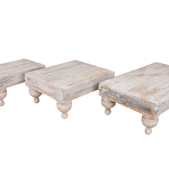 Chula Cake Table Set-Display-Reclaimed Wood-Set 3-White
 for wholesale by My Amigos Imports