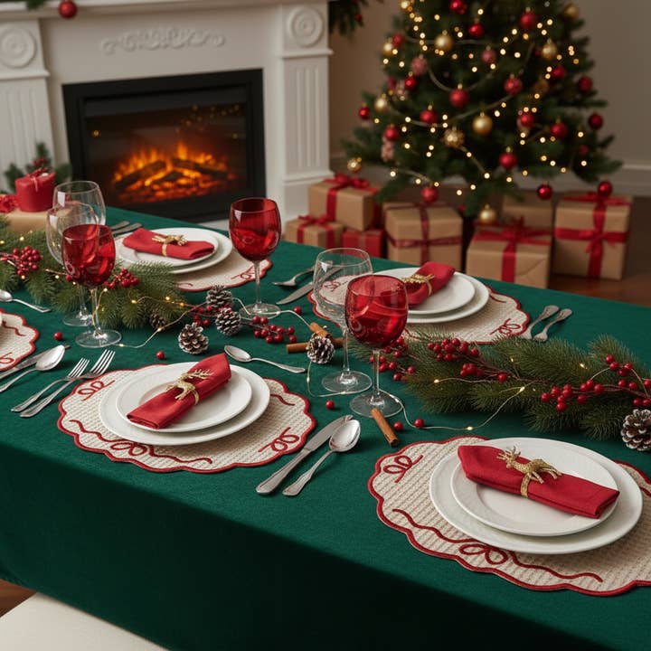 Macondo Forever - Wholesale Placemat - Christmas Handwoven Iraca Palm Placemat - Natural with Red Trim2