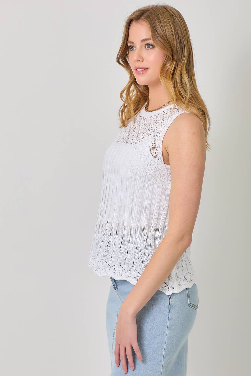 Mystree - Wholesale Knit Top - Women's - 60948 Crochet Yoke Sleeveless Sweater Top 9