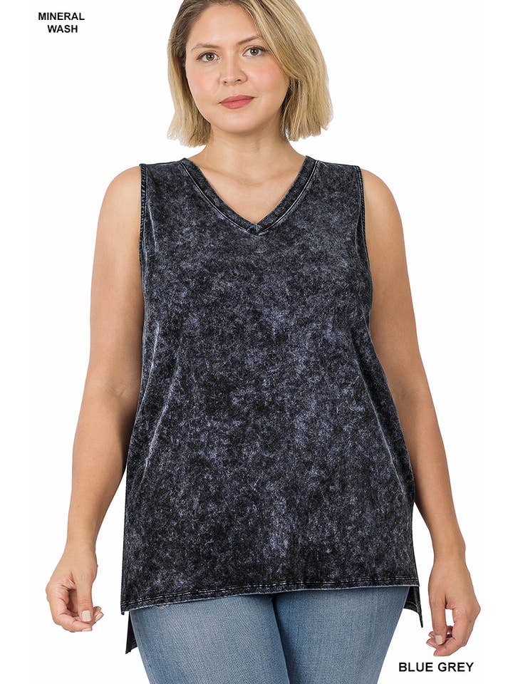 42POPS - Wholesale Tank Top - Women's - ..Mineral Wash Tank Top w/ side-slit Plus size