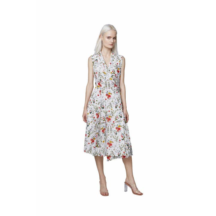 Silk Floral Sleeveless Printed Wrap Dress for wholesale by HottieandLord