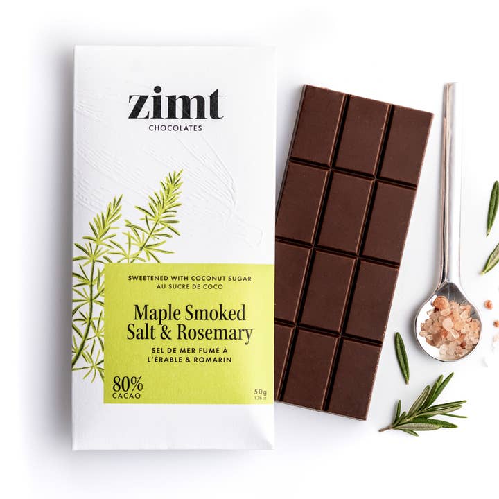 Maple Smoked Salt + Rosemary Bar for wholesale by Zimt Chocolates