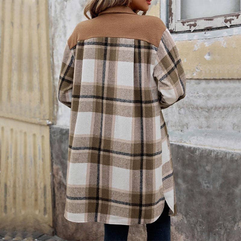 UZ Wholesale Store - Wholesale Shirt Jacket/Shacket - Women's - Versatile Mid-Length Brushed Plaid Shirt Jacket5