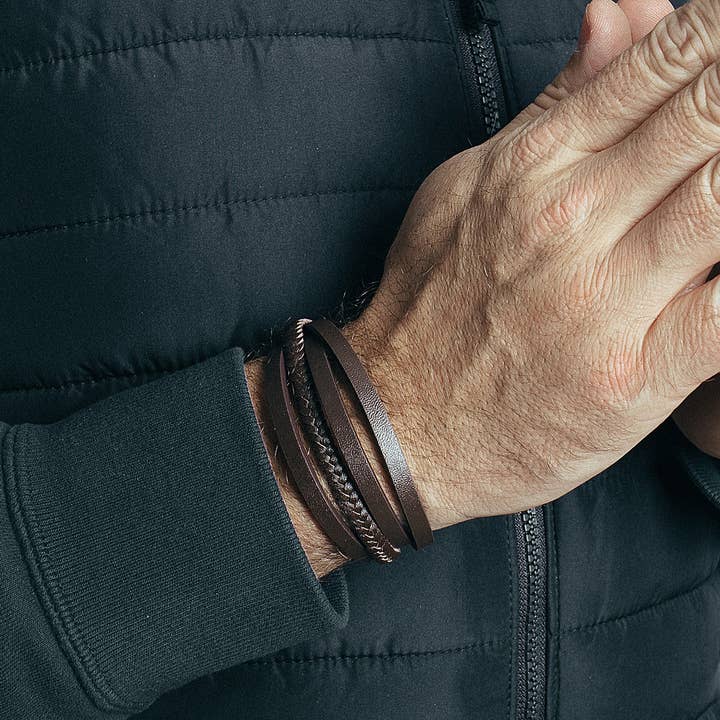 Blackskies - Wholesale Bangle Bracelet - Pathfinder Synthetic Leather Bracelet - Black Brown4