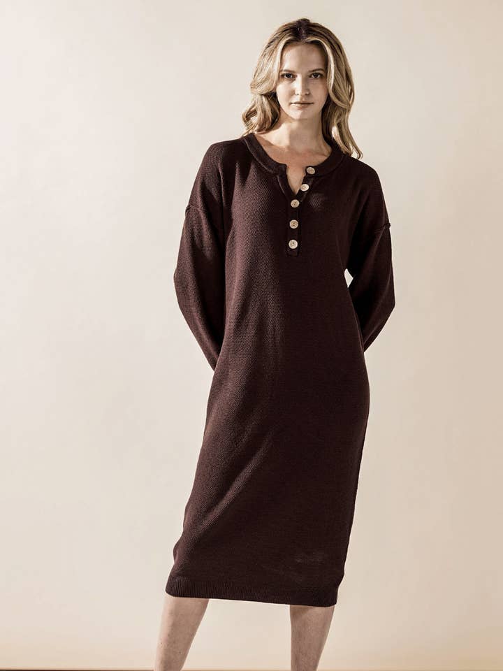 Plus Button-front Soft Sweater Kint Midi Dress-IND1026P_ for wholesale by noflik