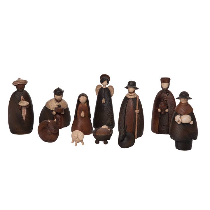 Christmas Resin Whittled Wood Nativity Set of 11 DS for wholesale by Transpac
