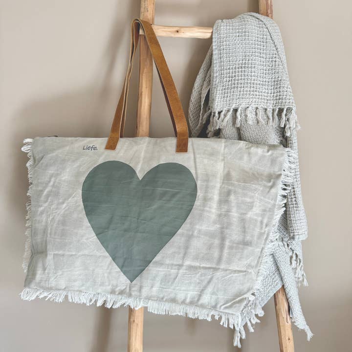 BohoBag heart olive (vintage light canvas) NEW color for wholesale by Liefe NL