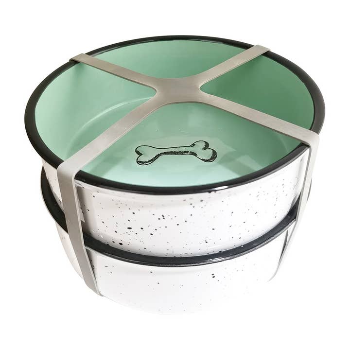 Blue Sky Clayworks - Wholesale Pet Bowl - Cat/Dog - Set of Two, Tucker Teal/White 6" Pet Bowl