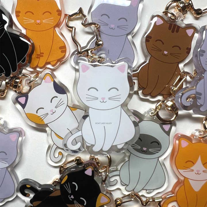 White Cat Acrylic Keychain Charm for wholesale by Cat Lady Alley