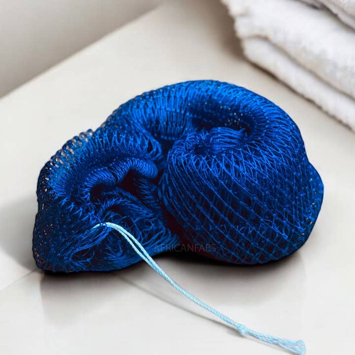 AfricanFabs – Engroshandel Badesvamp – 5 stykker - Afrikansk netsvamp / Afrikansk eksfolierende net / Sapo-svamp - Blå0