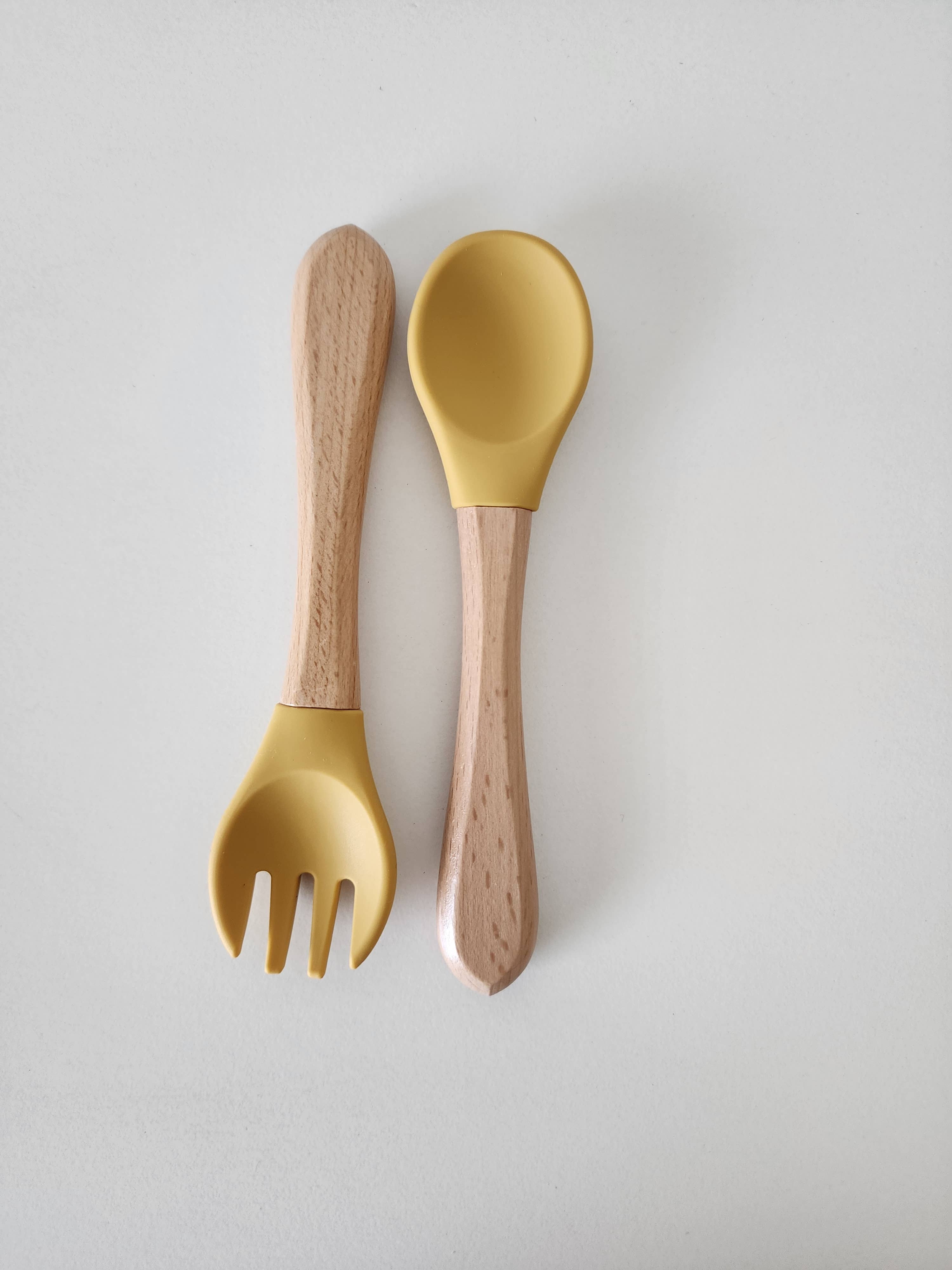 Your Craft Supplier – Conjunto de talheres - Crianças e bebés por atacado – Conjunto de talheres de silicone e madeira | Conjunto de utensílios6