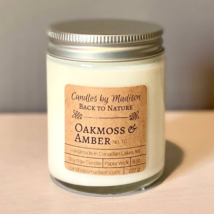 Oakmoss & Amber Soy Candle - 8 oz. for wholesale by Candles by Madison