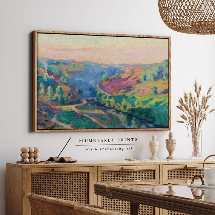 Pastel Mountain Landscape Oil Painting Framed Canvas Art 5 for wholesale by Plumnearly Prints