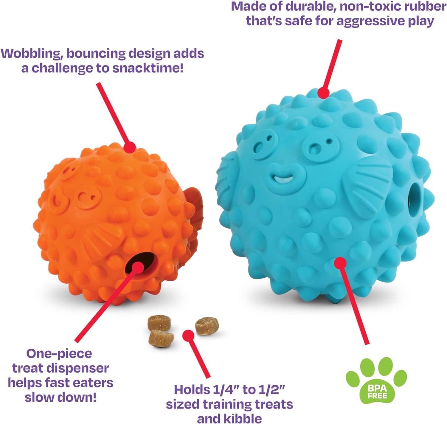 Hunger for Words and Brightkins - Wholesale Pet Toy - Dog - Brightkins™ Tough & Tumble Treat Dispenser Small Pufferfish2