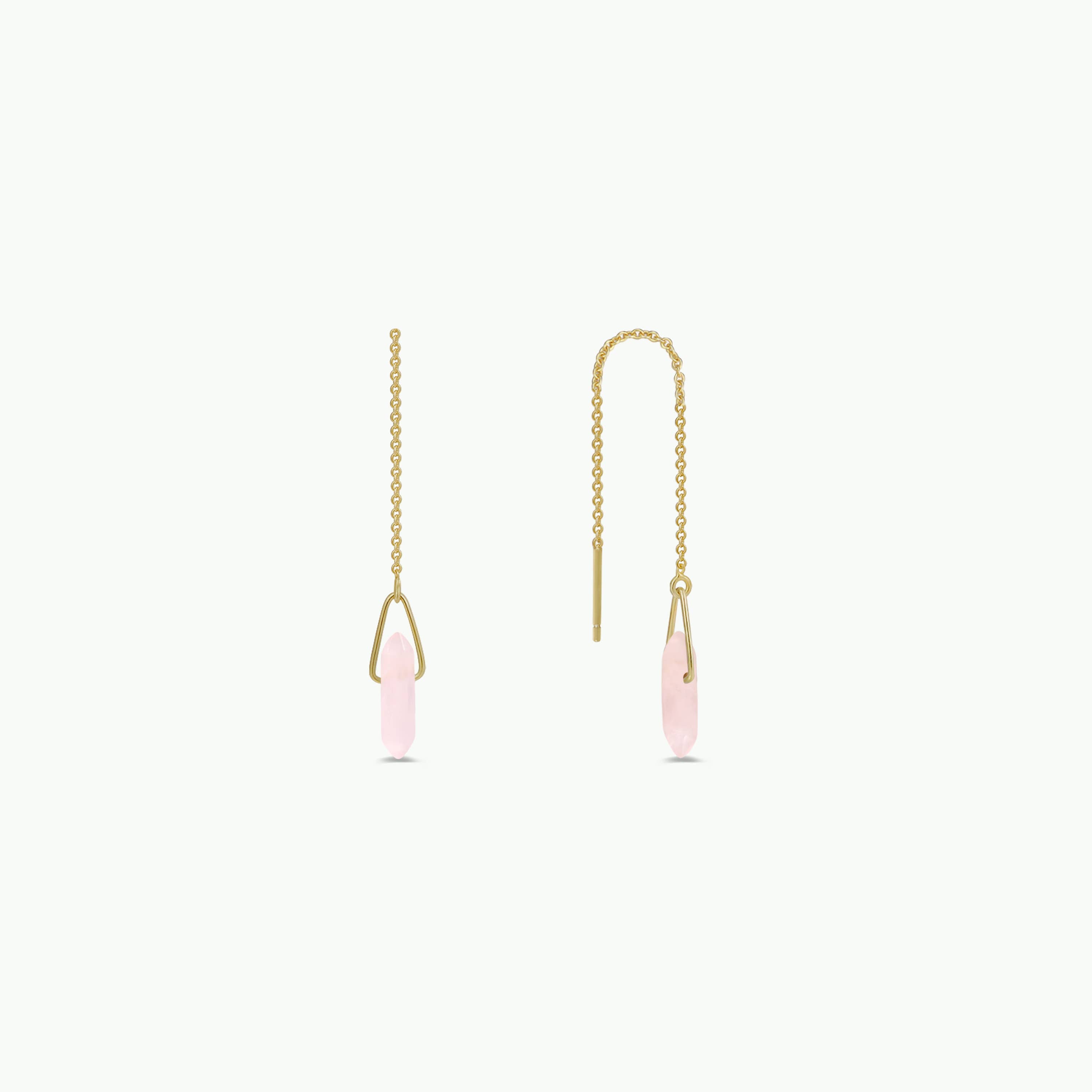 JaxKelly - Vendita all'ingrosso Orecchini pendenti - Threader - Quarzo rosa - Orecchini in oro