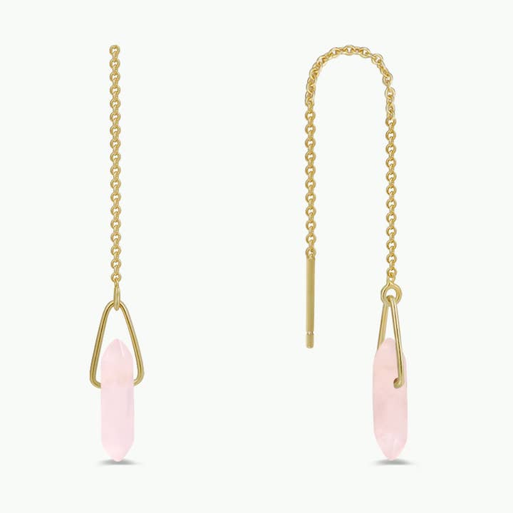 JaxKelly - Vendita all'ingrosso Orecchini pendenti - Threader - Quarzo rosa - Orecchini in oro0