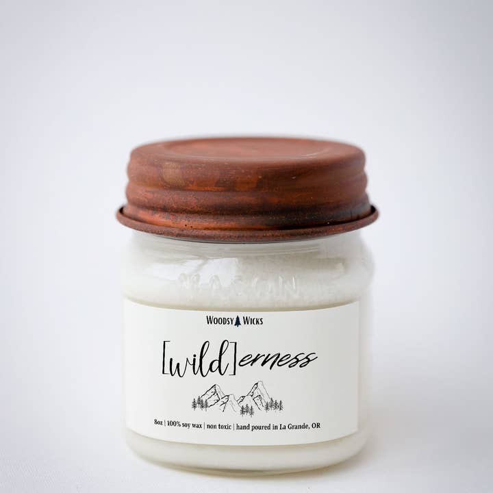 Woodsy Wicks – wholesale Jar/filled candle – Wilderness 100% Soy Wax - Non-Toxic - Crackling Wood Wick C