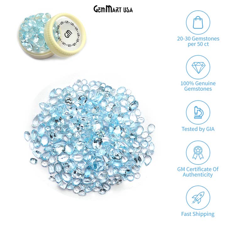 50 quilates de topázio azul de qualidade A, gemas soltas de forma mista por atacado de GemMartUSA