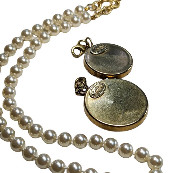 Gay Isber Designs - Wholesale Pendant/Charm Necklace - 2 Removable Cameo Pendants + Hand Knotted Round Vintage Japan Pearls Necklace Gay Isber Sister Collection